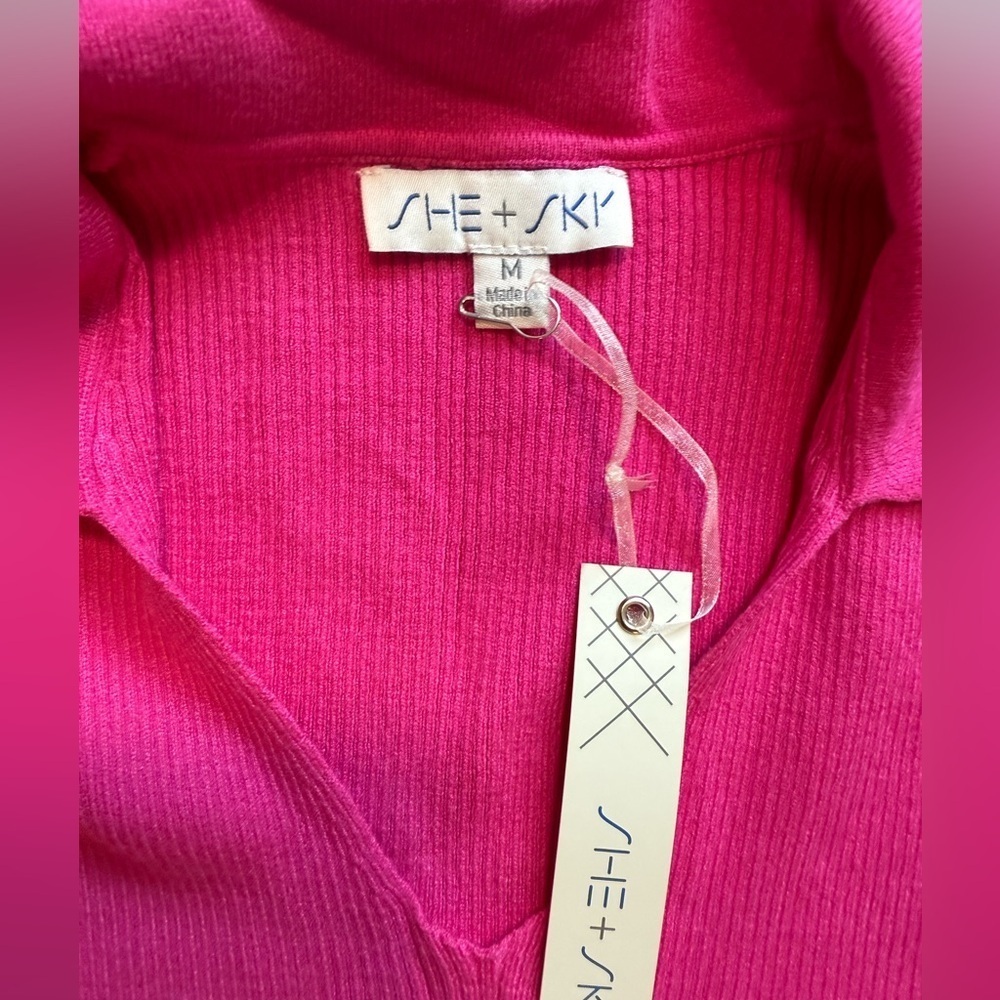 She + Sky Fuchsia Ribbed Knit Top - Picture 2 of 3